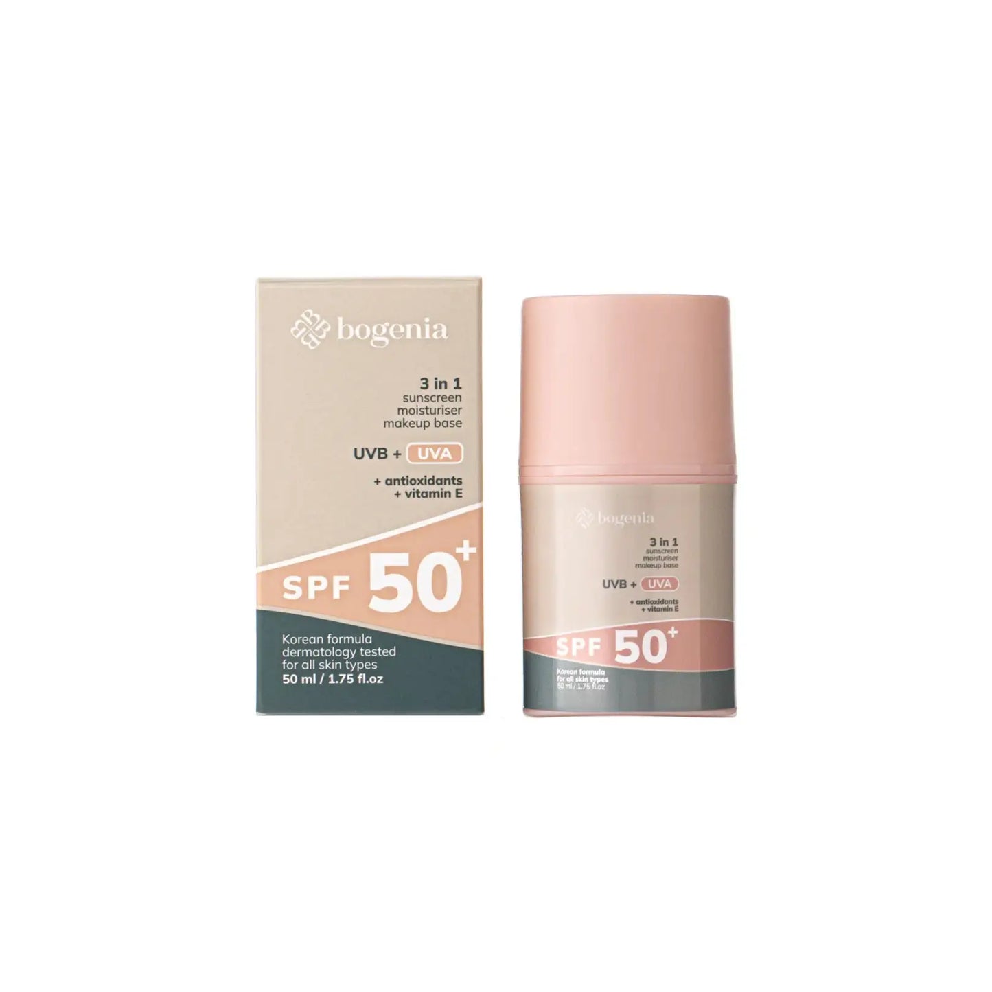 Сонцезахисний крем для обличчя 3в1 SPF 50 + Bogenia - Сонцезахисний крем