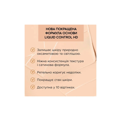 Тональна основа з ніацинамідом Liquid Control HD Тональна основа